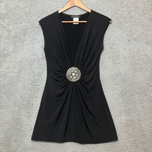 Y2K VTG Fleurish Top Women M Black V-Neck Medallion Sleeveless Whimsigoth USA